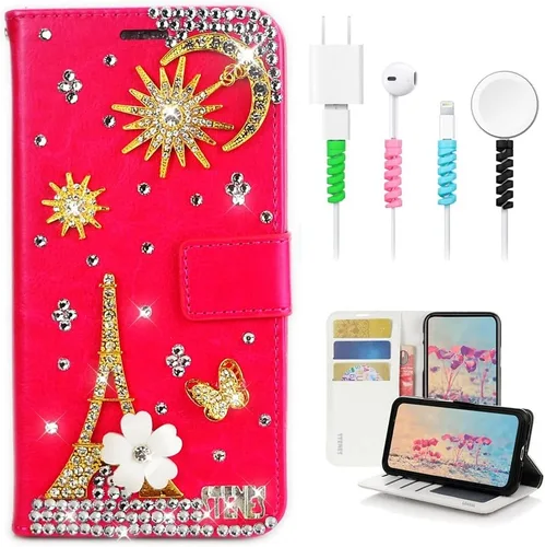 Vista 7 de Bling - Funda para teléfono móvil compatible con Samsung Galaxy S21 Ultra Case - Elegante - 3D hecha a mano libélula, con purpurina magnética