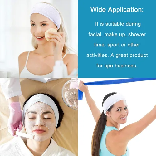 Vista 7 de Diadema elástica blanca del balneario del paño, paquete de 8 cabezas faciales Banda facial para la cabeza, lavable, diadema de maquillaje, cinta