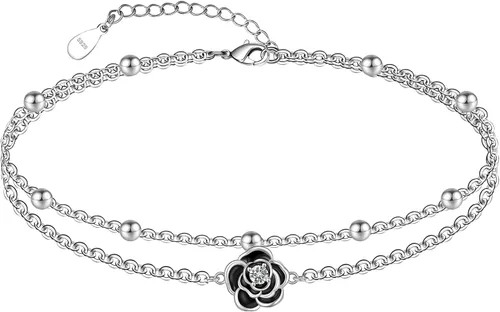 Vista 97 de CHIC & ARTSY Tobilleras delicadas de plata de ley S925 para verano, pulsera de tobillo ajustable multicapa para playa, joyería de pie para mujer