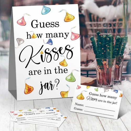 Vista 2 de Guess How Many Kisses - Juego de baby shower, decoraciones doradas para baby shower, chocolate en acuarela, despedida de soltera, cumpleaños