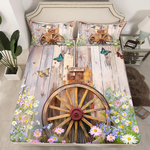 Vista 7 de Erosebridal Juego de ropa de cama rústica de tamaño individual, diseño de mariposa y girasol, para niños, adolescentes, adultos, retro, grunge