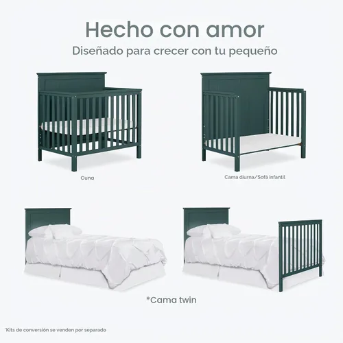 Vista 4 de Dream On Me Ava - Mini cuna convertible 4 en 1, color verde oliva
