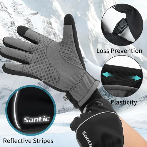 Vista 6 de Santic Guantes térmicos de ciclismo de invierno para hombres y mujeres, guantes acolchados para pantalla táctil, para entrenamiento, correr