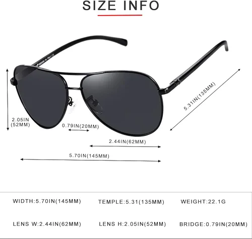 Vista 7 de NOSKIN Classic Aviator Al-Mg - Lentes de sol polarizados ligeros para hombres y mujeres lentes retro vintage tamaño 2441in con funda de cuero