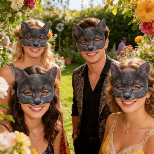 Vista 2 de 1 máscara de gato de media cara de Halloween para Halloween, Navidad, Pascua, accesorio de fiesta de disfraces (estilo A)