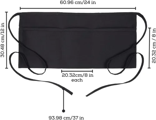 Vista 5 de Avalon Kitchen Server Aprons with 3 Pockets – 100% Polyester Waist Apron, 24x12 Inch Half Apron, Waitress Apron for Servers
