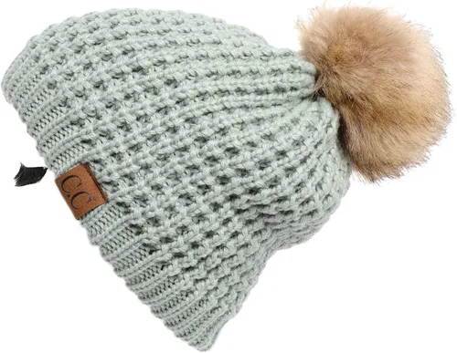 Vista 82 de Gorro unisex liso con pompón y ribete (HAT-43) de C.C Hatsandscarf Exclusives Marfil