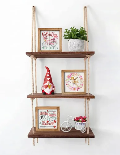 Vista 7 de Juego de 3 marcos de madera rústica para decoración de estantes, mantel o bandeja escalonada, 36 letreros intercambiables de temporada para el hogar