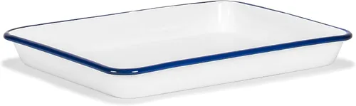 Vista 9 de Red Co. Bandeja rectangular clásica de metal esmaltado de 11 x 9 pulgadas, 2 cuartos de galón, borde blanco sólido/verde oscuro