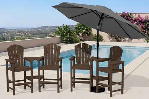 Vista 41 de KINGYES Aruba - Juego de 4 sillas Adirondack altas de HDPE con bandejas de conexión dobles, silla Adirondack de altura de barra en relieve para 2