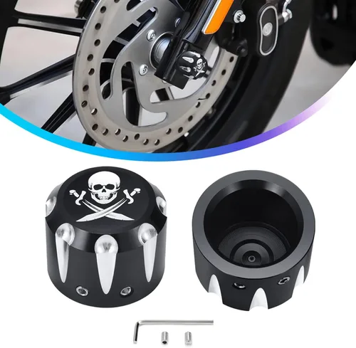 Vista 2 de Juego de 2 tapas para tuercas de eje delantero, juego de tapas de eje de motocicleta para Harley Sportster Softail Electra Road Street Glide