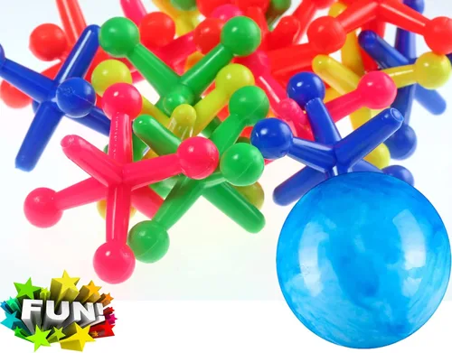Vista 5 de JA-RU Juego Big Rainbow Jacks con pelota hinchable (1 juego, 10 piezas Jax) juegos de mesa vintage, juguetes clásicos para niños. Recuerdo