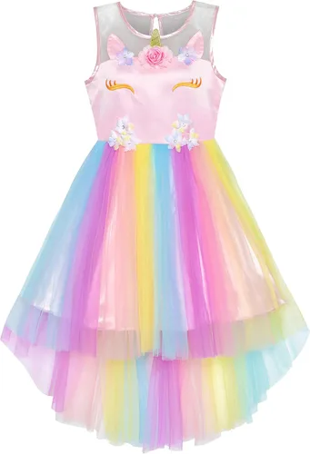 Vista 3 de Sunny Fashion Vestido de Unicornio para Niñas con Flores, Desfile de Princesa Arcoíris, Vestido de Fiesta Negro
