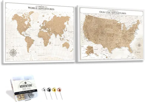 Vista 100 de IPIC - Lienzo con mapas de EE. UU. para decoración de pared, mapa con pin de empuje para marcar viajes, mapa de viaje impreso de EE. UU.