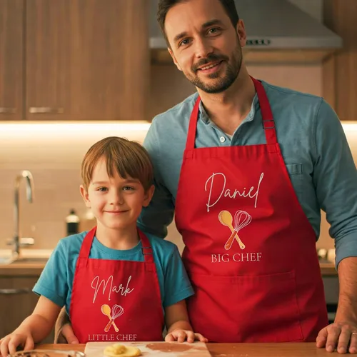 Vista 2 de 7th Hill Delantal personalizado para cocinar, delantales de chef a juego para niños, baberos personalizados para hombres y mujeres, regalo para mamá