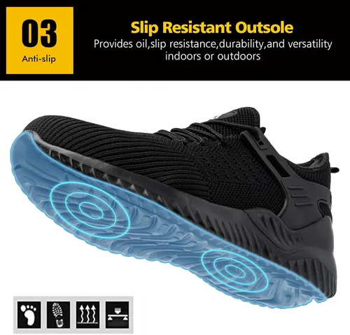 Vista 4 de Tinefiy Zapatos de punta de acero para mujer, Negro/Negro