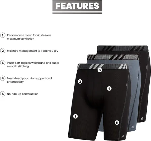 Vista 2 de adidas Men's Sport Performance Mesh 3-Pack Long Boxer Brief