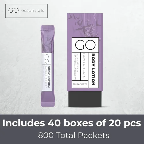 Vista 2 de Go Essentials Paquetes individuales de loción de viaje – Loción corporal y de manos para piel hidratada y artículos de tocador de tamaño de viaje.