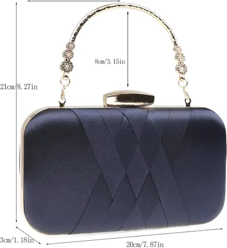 Vista 3 de ESD - Bolso de mano para mujer, tejido de noche, con asas de cadena de metal, bonito bolso para graduación, cóctel, fiesta, boda, cóctel, Azul