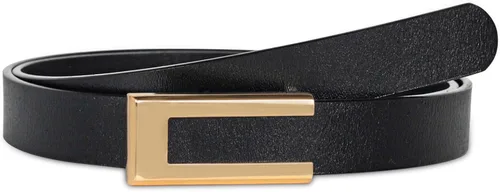 Vista 436 de Cinturón de cuero clásico con hebilla de metal para mujer con vestido de jeans