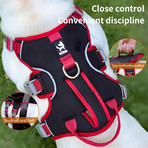 Vista 3 de Arnés para perro, suave acolchado, con asa de elevación y clip para la correa, arnés reflectante a prueba de escape, ajustable para perros pequeños