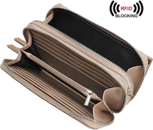 Vista 2 de Lanyani Cartera cruzada RFID con bolsillo para teléfono para mujer, cuero vegano
