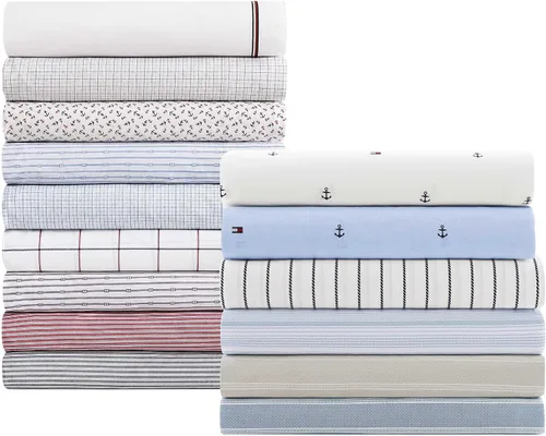 Vista 7 de Tommy Hilfiger - Sábanas para cama individual, ropa de cama de percal de algodón crujiente y fresca con funda de almohada a juego, juego de cama