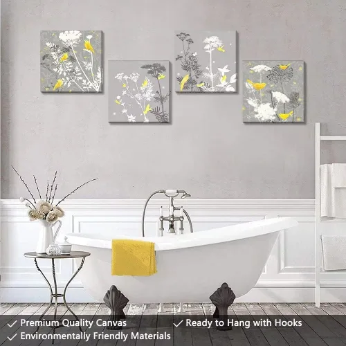 Vista 79 de Wall HDQ Arte de pared de flores para baño, dormitorio, sala de estar, decoración de pared azul y naranja, pintura floral, lienzo impreso, imagen
