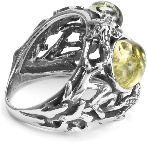 Vista 2 de Anillo de diseño de plata de ley ámbar multicolor