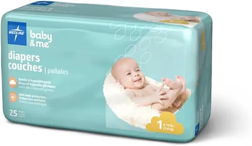 Vista 4 de Medline Pañales desechables para bebé, talla 1 (8-14 libras), caja de 200