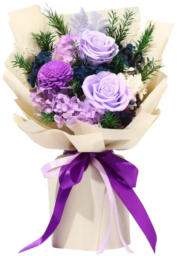 Vista 12 de Jtoder Flores Eternamente para la Entrega, Ramos de Flores Preservadas, Rosas Púrpuras de Larga Duración, Ramos de Regalo para Madre, Esposa, Novia