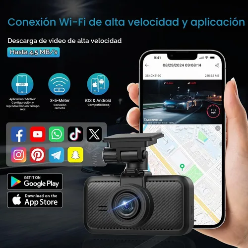 Vista 4 de Miofive S1 E 4K Dash Cam frontal - Cámara de tablero de instrumentos de coche UHD 2160P con IPS de 3 pulgadas Built-in WiFi, GPS Tracking, Smart