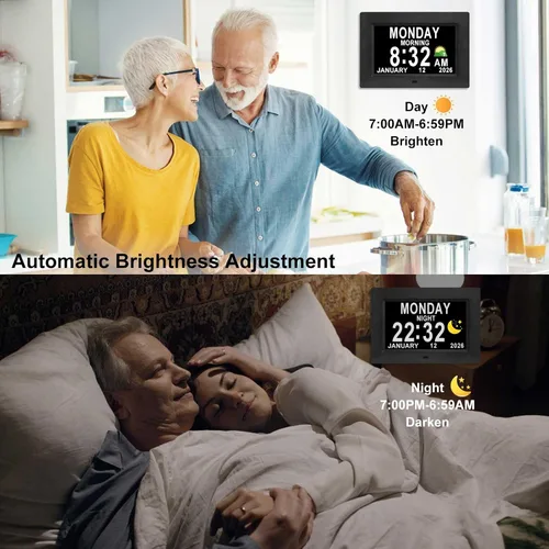Vista 9 de Jaihonda Reloj de demencia para personas mayores Reloj digital con fecha y hora para ancianos - 15 alarmas Nivel 5 de brillo Pantalla de números