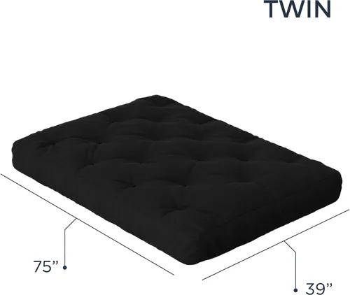 Vista 3 de Royal Sleep Products by The Futon Factory - Colchón futón de espuma de 8 pulgadas, tela negra sólida, tamaño Twin, espumas certificadas CertiPUR