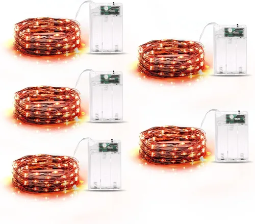 Vista 8 de Luces de cadena para exteriores de 33 pies con 100 LED, paquete de 2 luces de hadas que funcionan con baterías con control remoto, luces Multicolor