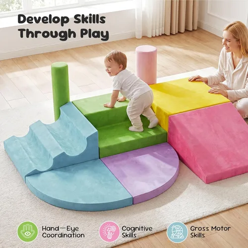 Vista 9 de Teckid Juguetes de escalada para niños pequeños, juego de 8 piezas de bloques de espuma suave para interiores, gateo seguro, escalada
