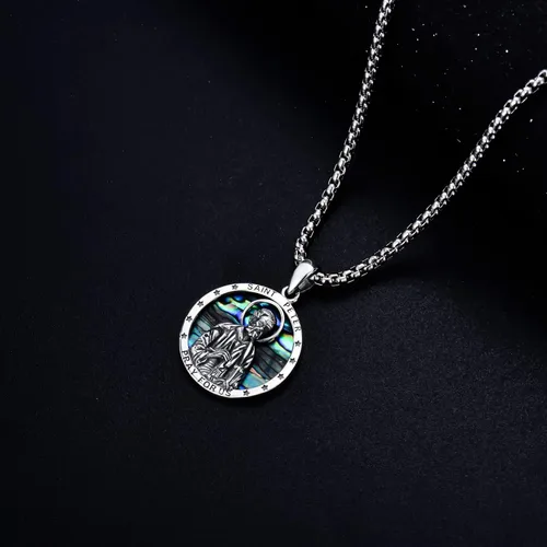 Vista 3 de SHUSUKUE Collar de plata de ley 925 con colgante de San Miguel, José, Jude, Antonio, Pedro, Virgen María, Jesús, Arcángel, Ángel Guardián, Amuleto