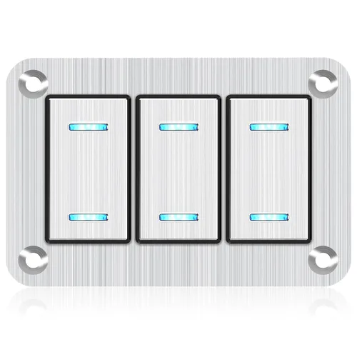 Vista 24 de Panel de interruptor basculante de aluminio de 2 vías, impermeable, precableado con retroiluminación azul, interruptor de palanca