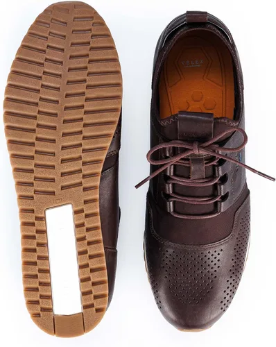 Vista 4 de VELEZ Zapatillas de cuero para hombre - Zapatos de vestir casuales de negocios - Tenis de moda con cordones