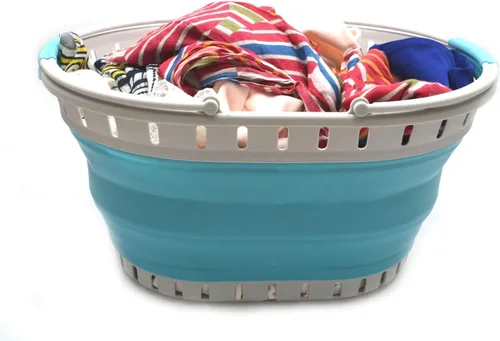 Vista 3 de SAMMART Cesta plegable de plástico para la ropa sucia de 25 litros (6.6 galones), contenedor de almacenamiento plegable y organizador, juego