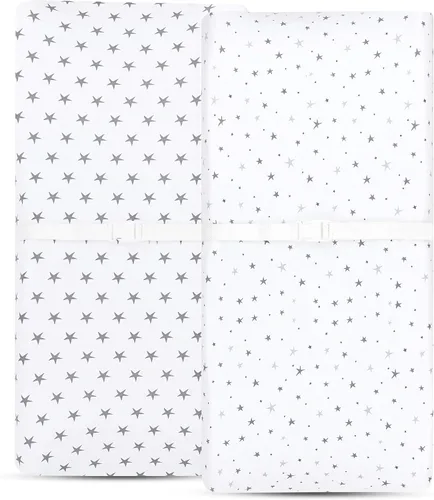 Vista 2 de Ely's & Co. Funda impermeable para cambiador, juego de 2 sábanas para bebé, 100% algodón, sábanas de algodón de punto jersey con forro impermeable