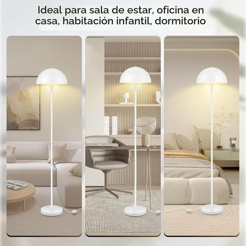 Vista 6 de Lámpara de pie, lámparas de pie industriales blancas para sala de estar, lámpara de pie de 65.6 pulgadas, pantalla de cúpula de hongo retro