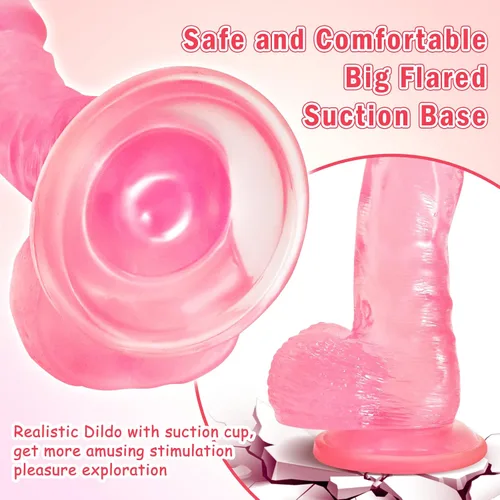 Vista 5 de Pink Jelly - Consolador realista realista de silicona para adultos, juguetes sexuales para mujeres, 9 pulgadas, material seguro para el cuerpo