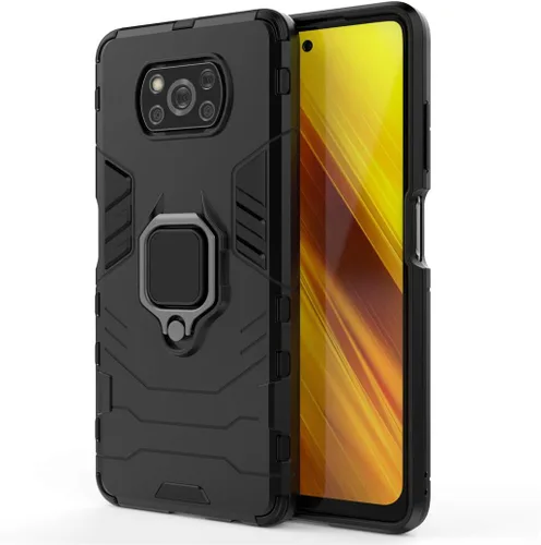 Vista 5 de Compatible con Xiaomi Poco X3, Mi Poco X3 NFC, soporte de agarre de anillo de metal, parachoques duro a prueba de golpes
