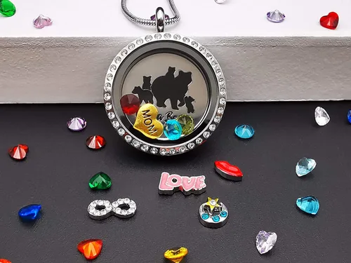 Vista 2 de Collar con colgante para mamá medallón flotante con 24 piedras natales y abalorios para mujeres y niñas regalo para madre
