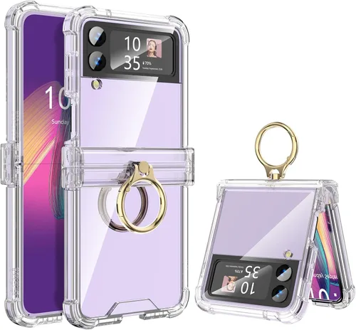Vista 14 de Funda para Galaxy Z Flip 3 con protección de bisagra transparente para Samsung Flip 3 con función atril para Samsung Galaxy Z Flip 3 5G (2021)