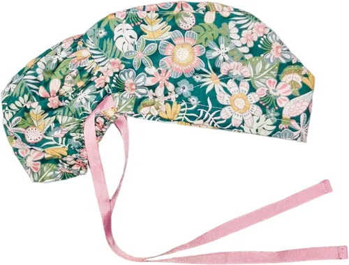 Vista 11 de Gorra médica con botones – Gorro de algodón con banda para el sudor, lazo trasero ajustable para cola de caballo
