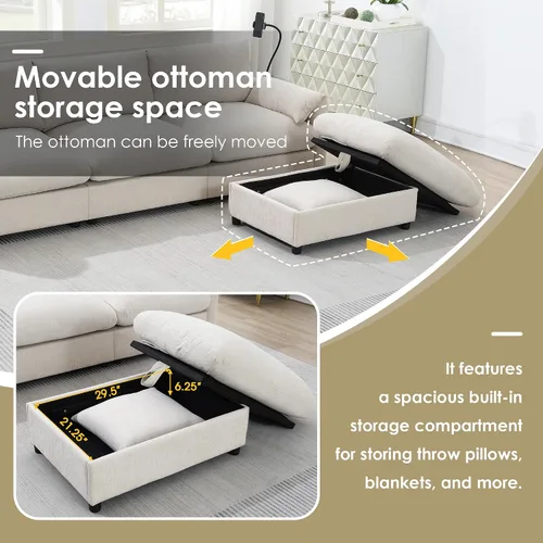 Vista 48 de Moderno sofá modular en forma de U con almohadas para la cintura, sofá cama con diván, sofá tapizado simétrico de felpilla de 6 asientos para sala