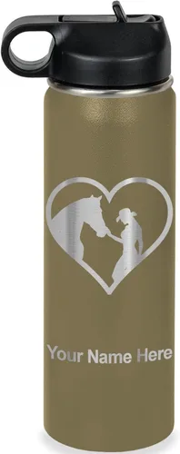 Vista 44 de LaserGram Botella de agua personalizada, corazón de vaquera de caballo, acero inoxidable de doble pared aislada al vacío con popote superior, regalo
