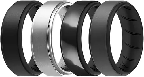Vista 26 de ROQ Anillo de boda de goma de silicona para hombre, ajuste cómodo, anillo de boda para hombre, duradero, anillo de compromiso de goma transpirable